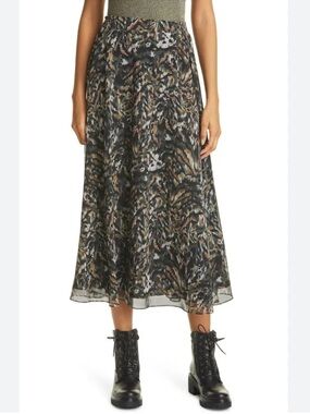 Ted Baker London Abstract Printed Midi Skirt in Black and Brown Accents